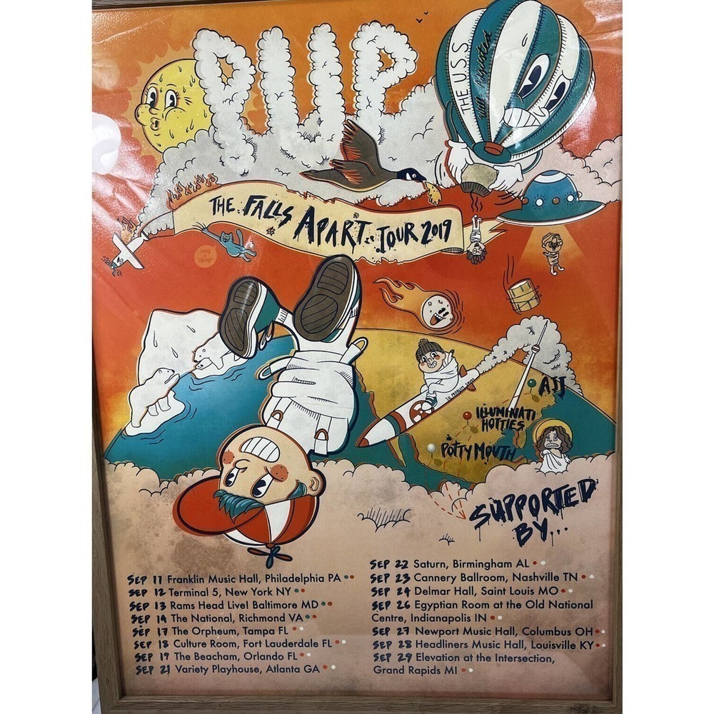 PUP S/T Ltd Ed RARE All Falls Apart 2019 Tour Poster Framed The U.S.S. Band!